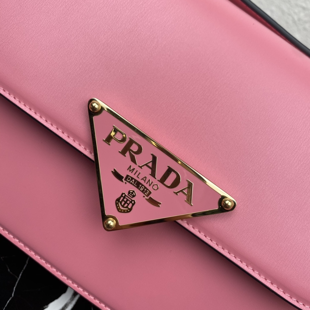 Prada Embleme Leather Shoulder Bag Handbag Pink 1BD320